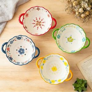 Wholesale Household <b>Simple</b> Style Ceramic <b>Microwave</b> Safe Soup Bowl Japanese Style Yellow Flower Painted Bowl - Product Image 4