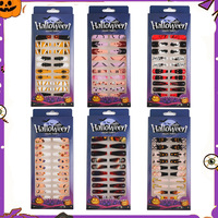 Halloween presse sur les ongles citrouille chauve-souris Design avec gelée adhésive dans une boîte-cadeau effrayant fantôme faux ongles pour les femmes fête 24 pièces ensemble