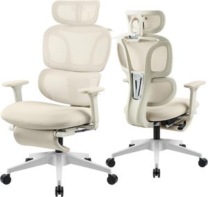 High Back Mesh Ergonomic Office Chair, Reclining <b>Desk</b> Chair with Footrest, Coat Hanger, Lumbar Support & Sponge Seat - Product Image 1