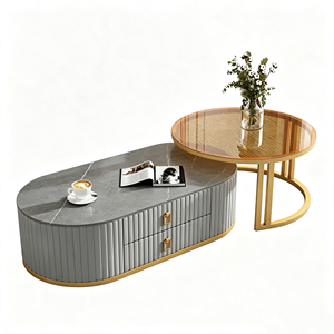 <span class=keywords><strong>Tavolino</strong></span> da Caffè in Pietra Sinterizzata Italiana di Lusso, Mobile TV Moderno Minimalista in Vetro Rotondo, Set per Soggiorno - Product Image 1