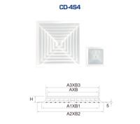 Diffuseur d'air carré en aluminium CD-4S4 à 4 voies pour plafond, grille d'aération HVAC avec registre pour conduit