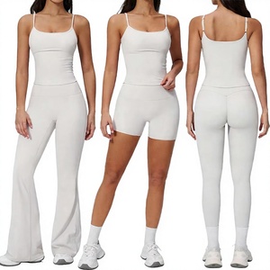 Women's High Waist Yoga Tank Top Shorts <b>Flare</b> Pants Workout Set OEM Manufacturer - Product Image 4