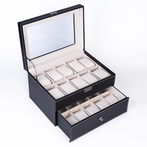 Wholesale Stock Black PU Leather <strong>Watch</strong> Box with Lock and Window Cheap Square <strong>Case</strong> 2/3/<strong>4</strong>/5/6/10/12/20/24 Slots for <strong>Watches</strong> - Product Image 1
