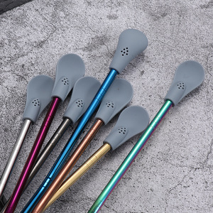 Cuchara de acero inoxidable 304 con pajita de silicona para bebidas, cuchara mezcladora de café extraíble con filtro, cuchara para té. - Product Image 2