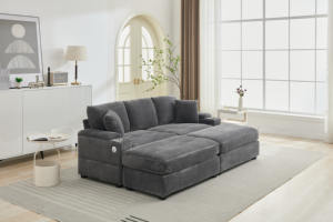 Canapé modulaire en forme de L moderne à 3 places avec rembourrage en tissu et garnissage en éponge, design extensible pour salon - Product Image 3