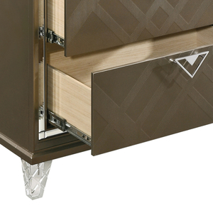 Dark Champagne 2-<b>drawer</b> Nightstand <b>With</b> Geometric Pattern And Crystal Legs <b>Storage</b> <b>Drawer</b> - Product Image 5