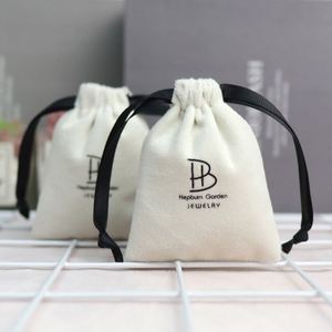 Custom Screen Printing Logo Recyclable Luxury White Silk Velvet Jewelry Gift Packaging Watch Gemstone <b>Drawstring</b> Pouch - Product Image 2