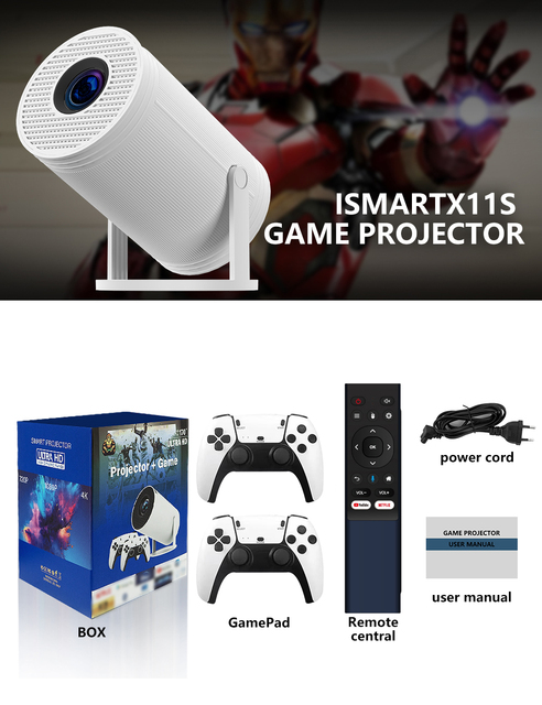 IHOMELIFE Portable Video Game Console 36000 Games Android 11 ISMARTX10S Automatic Keystone Home Theatre 4K LCD Projector WIFI 6