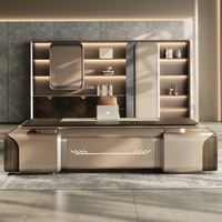 Bureau de Direction en L Moderne de Luxe, Table de Bureau Italienne et Ensemble Chaise, Design Moderne pour Dirigeant, Luxueux