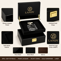 Boîte cadeau de luxe en bois noir brillant pour parfum, finition piano, emballage de parfum personnalisé, vente en gros, parfum sur mesure