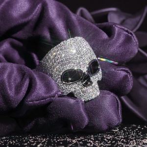 다이아몬드 테스터기 통과 힙합 D 컬러 VVS 블링 모이사나이트 아이스드 아웃 에나멜 스컬 반지, 925 스털링 실버 GRA 남성 파티용 - Product Image 2