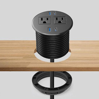 Tomacorriente Redondo para Mesa con USB Integrado, Oculto, Empotrado, Estándar Americano, Enchufe de Escritorio