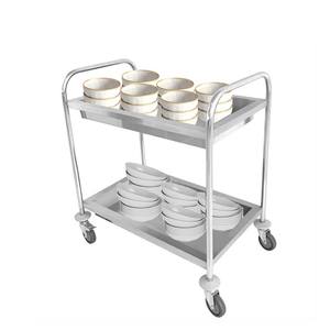 Carro de limpieza de tubo redondo, carro de recogida de acero inoxidable para platos hondos de 2 niveles, carro de servicio de restaurante resistente - Product Image 5
