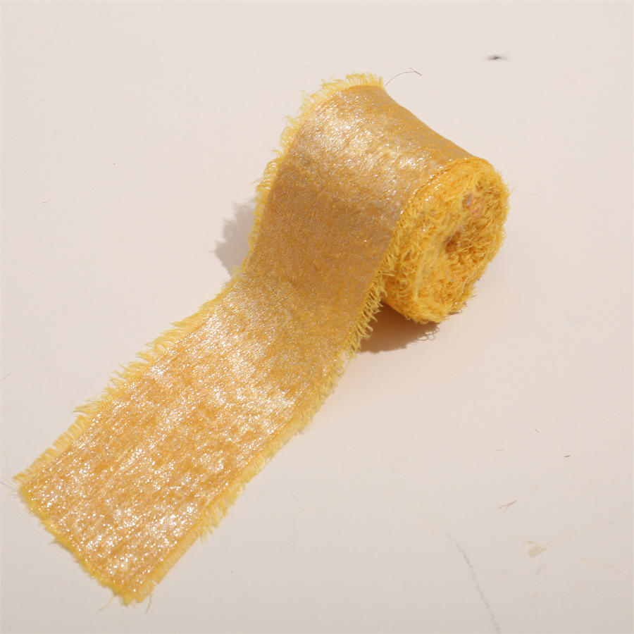 5 Yards Luxurious Unique Shimmery Gold Silk Gift Ribbon Champagne Floral Printed with Frayed Edge for Wrapping