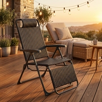 Chaise longue de jardin pliable en rotin tressé, chaise longue d'extérieur avec appui-tête et repose-pieds, capacité de charge de 220 lb