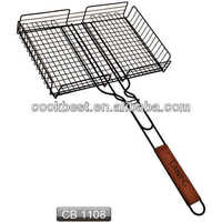 Barbecue coréen extérieur portable avec grilles en métal chromé fil de fer maille manche en bois accessoires de charbon de bois