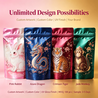 Pochette personnalisée mignonne en forme de lapin Sakura, mate, avec fermeture éclair, anti-odeur, refermable, réutilisable, en Mylar, pour emballage alimentaire