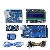 Mega 2560 r3 pour kit arduino + HC-SR04 + câble de planche à pain + module relais + bouclier W5100 + écran LCD 1602 clavier