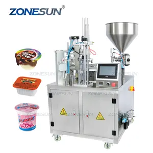 ZONESUN Automatische Gelee Joghurt Eis Saft Zucker Honig Rotary Cup Discal Füllung Capping Abdichtung Maschine