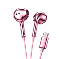 Écouteurs filaires en métal chromé argenté, écouteurs intra-auriculaires chromés, écouteurs filaires argentés, écouteurs intra-auriculaires filaires Type C