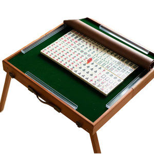 Travel-sized Automatic <b>Folding</b> Mahogany Mahjong <b>Table</b> Durable Solid Wooden <b>Legs</b> Portable Includes Complimentary 4-player - Product Image 1