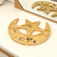 Plateau de service en bambou avec motif de lune et d'étoile pour les desserts, les aliments, les fruits, les fêtes islamiques musulmanes, le Ramadan, les décorations de l'Aïd Moubarak