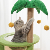 Arbre à chat tropical OEM en forme de palmier, griffoir en bois et sisal avec hamac-nid, vente en gros pour animaleries