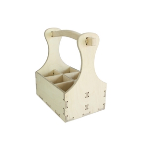 Panier cadeau en bois pour 6 bouteilles, en contreplaqué CNC, avec poignée sablier, pour bière artisanale et vin, OEM personnalisé Vietnam - Product Image 1