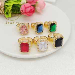 Yeni tasarım 18k altın kaplama geometrik şekilli zirkon yüzük moda kare kristal yüzükler açık boyut adam yüzükler düğün takısı - Product Image 2
