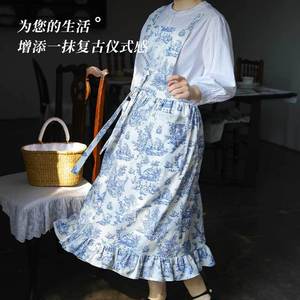 Japanese Korean Style Apron 100 Cotton Floral Print Ruffled Design Oil Resistant Cooking Wear - Product Image 4