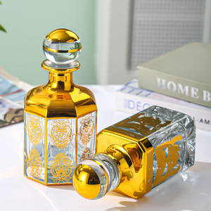 Sang trọng rỗng 450ml fireless hương thơm sậy khuếch tán chai bát giác Arabic phong cách Vàng Nước hoa dầu chai thủy tinh với bóng hình dạng nắp - Product Image 3