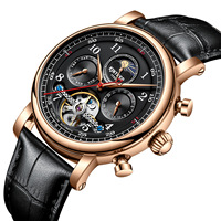 Montre Homme Automatique Mécanique en Alliage Personnalisé avec Tourbillon, Design Creux, Aiguilles Lumineuses Haut de Gamme, Phase de Lune, Style Affaires, OEM
