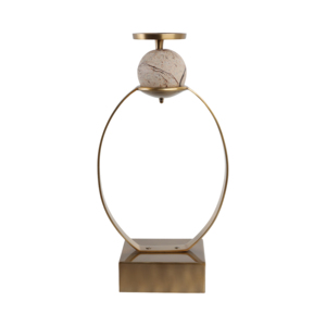 Portacandele Scultoreo con Accento Sferico in Marmo, Elegante Candelabro a Colonna per Centrotavola o Decorazione d'Ingresso - Product Image 4