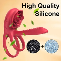 Vibrateur puissant pour pénis, anneau de pénis à télécommande, rose rouge, silicone+ABS, éjaculation retardée, jouets sexuels pour adultes, hommes 18+