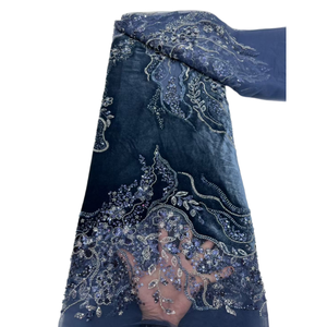 NI.AI Velvet Feel Beaded Sequin Net Lace Fabric <strong>Traditional</strong> Apparel <strong>Dress</strong> for Party <strong>Nigeria</strong> Women - Product Image 1