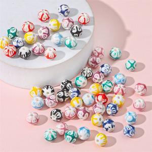 Perles en céramique colorées faites à la main pour bijoux à bricoler soi-même à pois motif rayé perles artisanales perles rondes pour la fabrication de bracelets et de colliers - Product Image 1