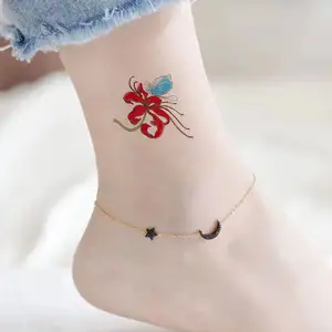 Tatuagem criativa flash de flores borboleta com estampa de lábios para mulheres, adesivo de tatuagem temporária DIY para braços e corpos