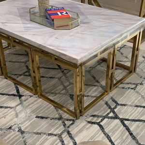 <span class=keywords><strong>Tavolino</strong></span> superiore in <span class=keywords><strong>marmo</strong></span> mobili per soggiorno in Hotel tavoli centrali convenienti con Set di tavoli in acciaio inossidabile dorato - Product Image 6