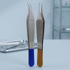 Pinces à dissection Adson en acier inoxydable, 11 pouces, droites et courbées, manche bleu-marron, instrument chirurgical certifié CE - Product Image 4
