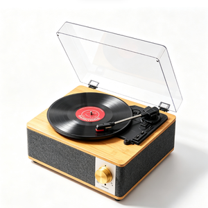Tocadiscos de vinilo con panel de madera, directo de fábrica, con cubierta antipolvo, altavoz estéreo incorporado, USB, logotipo personalizado, para decoración vintage de escritorio en el hogar. - Product Image 1