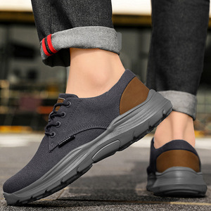 Chaussures Oxford en toile marine foncée pour hommes, durables, avec empiècement de talon contrastant et semelle extérieure épaisse grise et amortie - Product Image 6