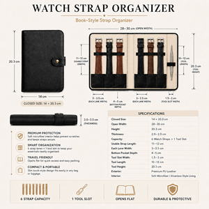 Portable PU Leather <b>Watch</b> Strap Organizer <b>Case</b> Book Style Storage Bag for 6 <b>Watch</b> Bands with Tool Slot - Product Image 2
