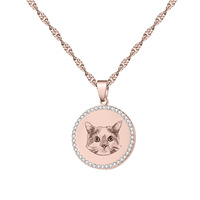 Collier en acier inoxydable gravé et incrusté, personnalisable avec motif animalier, pendentif rond, accessoire de mode tendance