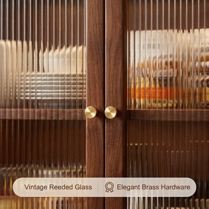 Armoire <span class=keywords><strong>de</strong></span> rangement <span class=keywords><strong>de</strong></span> salle à manger <span class=keywords><strong>de</strong></span> style mi-siècle en <span class=keywords><strong>bois</strong></span> massif <span class=keywords><strong>de</strong></span> luxe avec portes en verre cannelé et tiroirs, écologique et peu encombrante pour la maison - Product Image 5