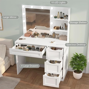 <span class=keywords><strong>Tocador</strong></span> <span class=keywords><strong>de</strong></span> dormitorio transfronterizo <span class=keywords><strong>con</strong></span> espejo iluminado, fuente <span class=keywords><strong>de</strong></span> alimentación, cajones sencillos y almacenamiento para <span class=keywords><strong>maquillaje</strong></span> - Product Image 3