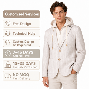 <span class=keywords><strong>Giacca</strong></span> da <span class=keywords><strong>Uomo</strong></span> OEM ODM Personalizzata 100% <span class=keywords><strong>Cashmere</strong></span> a Righe con Cappuccio e Pettorina Staccabile - Product Image 3