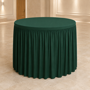 Emerald Green <b>Round</b> Stretch Knit <b>Tablecloth</b> with Gathered Skirt <b>for</b> Hotel Conference Registration and Resort Projects - Product Image 1