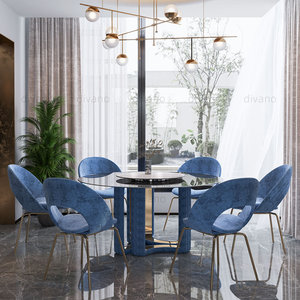 Ensemble de salle à manger en marbre rond, meubles italiens de luxe, table et 6 chaises en marbre, mobilier de salle à manger DT-VS-TABLE-KYLO - Product Image 3