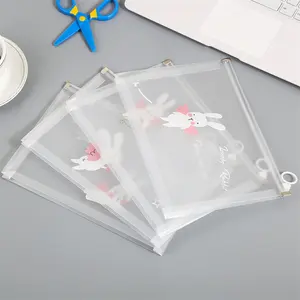 Wholesale Custom colorful and transparent rabbit zipper clear office school stationary tools PP file bag