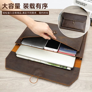Bolsa Organizadora para Laptop Masculina em Couro Genuíno Vintage, Feita em Couro Crazy Horse, Impermeável e Resistente ao Desgaste, Estilo Retro Europeu-Americano - Product Image 4